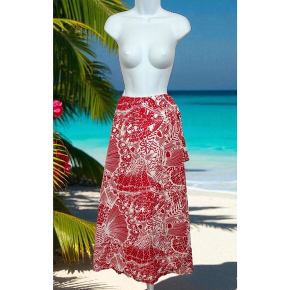 Vintage Kahala Hawaii Tropical Wrap Maxi Skirt One Size Adjustable Cotton Long - Picture 1 of 6